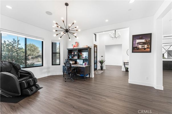 Home Office, Interior, Pendant Lights, Recessed Lighting, Wood Texture Flooring