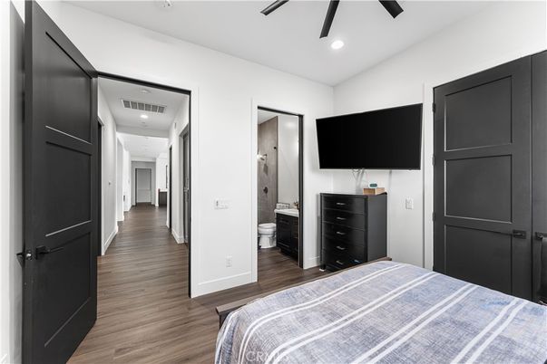 Bedroom, Interior, Recessed Lighting, Wood Texture Flooring