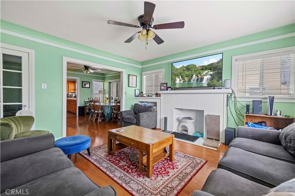 Dining room, Fireplace, Interior, Living room, Wood Texture Flooring