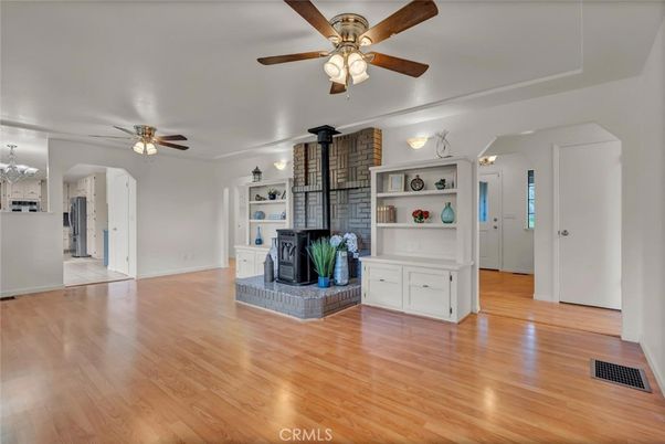 Empty room, Fireplace, Interior, Stone Walls, Wood Texture Flooring