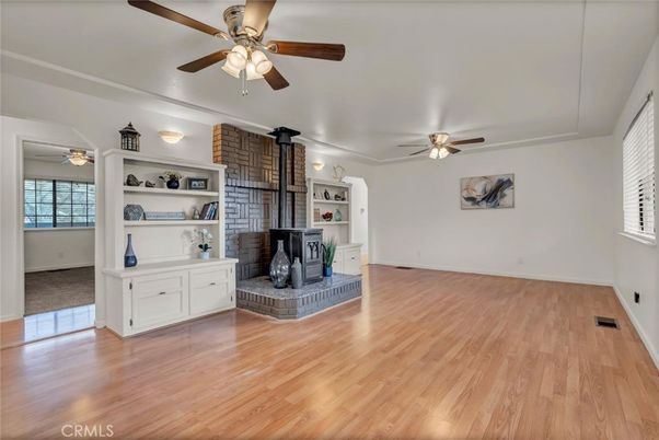 Empty room, Fireplace, Interior, Stone Walls, Wood Texture Flooring