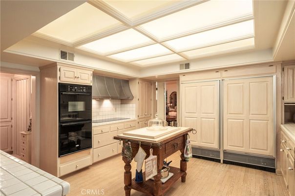 Interior, Kitchen, Tile Countertops, Wood Texture Flooring