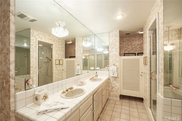 Bathroom, Dual Sink Vanities, Glass Shower, Interior, Recessed Lighting, Tile Countertops