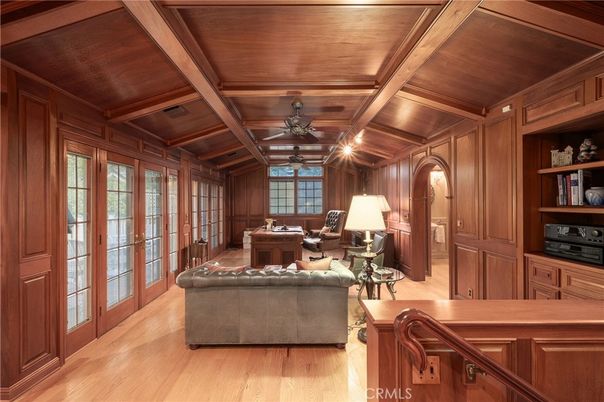 Home Office, Interior, Living room, Recessed Lighting, Wooden Beams, Wooden Ceilings, Wood Texture Flooring, Wooden Walls