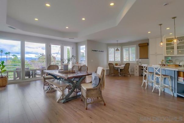 Dining room, Interior, Pendant Lights, Recessed Lighting, Wood Texture Flooring