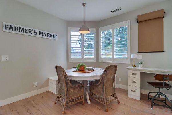 Dining room, Interior, Pendant Lights, Wood Texture Flooring