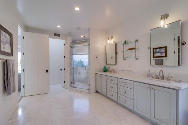Bathroom, Dual Sink Vanities, Glass Shower, Interior, Recessed Lighting