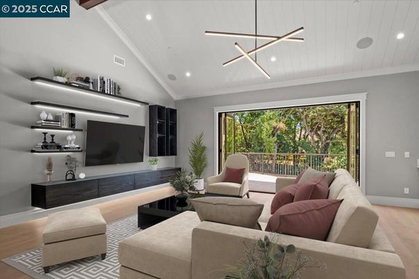 Interior, Kitchen, Marble Walls, Recessed Lighting, Stainless Steel Appliances, Wood Texture Flooring
