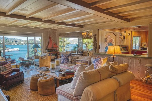 Chandelier, Dining room, Interior, Living room, Water, Wooden Beams, Wooden Ceilings, Wood Texture Flooring, Wooden Walls