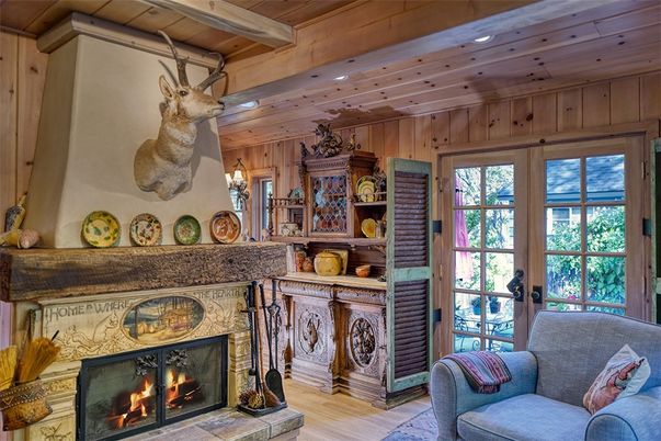 Fireplace, Interior, Living room, Recessed Lighting, Wooden Beams, Wooden Ceilings, Wood Texture Flooring, Wooden Walls