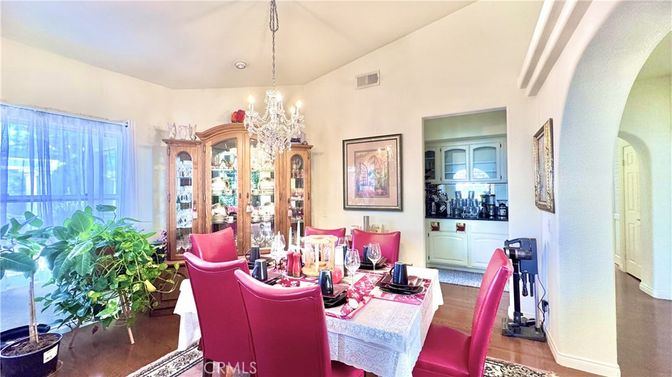 Chandelier, Dining room, Interior, Recessed Lighting, Wood Texture Flooring