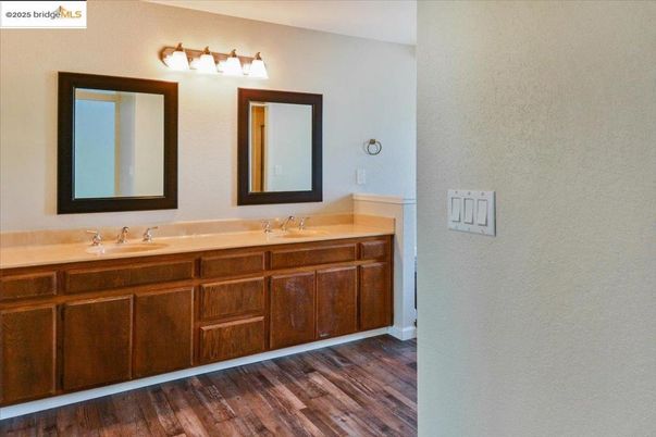 Bathroom, Dual Sink Vanities, Interior, Wood Texture Flooring
