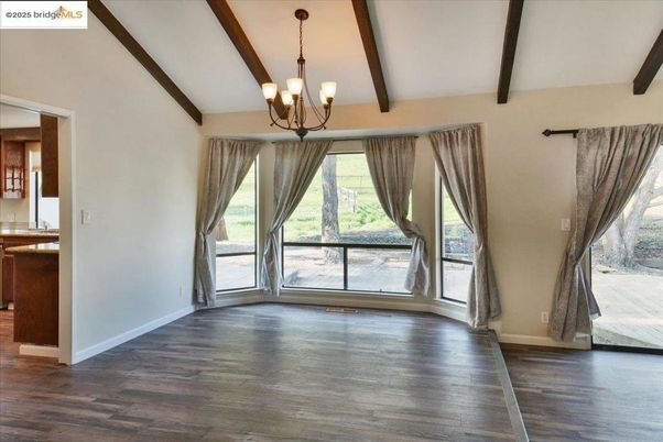Chandelier, Empty room, Interior, Wooden Beams, Wood Texture Flooring