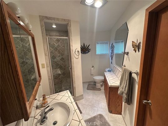 Bathroom, Glass Shower, Interior, Recessed Lighting, Tile Countertops
