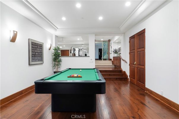 Billiard Table, Game Room, Interior, Recessed Lighting, Wood Texture Flooring