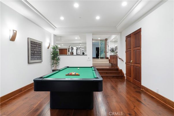 Billiard Table, Game Room, Interior, Recessed Lighting, Wood Texture Flooring