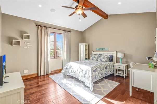 Bedroom, Interior, Recessed Lighting, Wooden Beams, Wood Texture Flooring