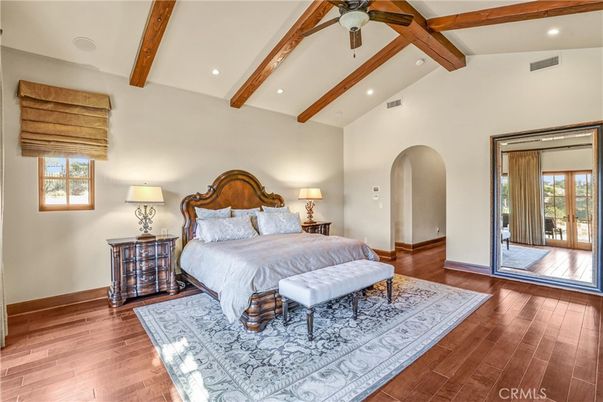 Bedroom, Interior, Recessed Lighting, Wooden Beams, Wood Texture Flooring