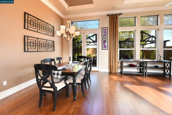 Chandelier, Dining room, Interior, Wood Texture Flooring