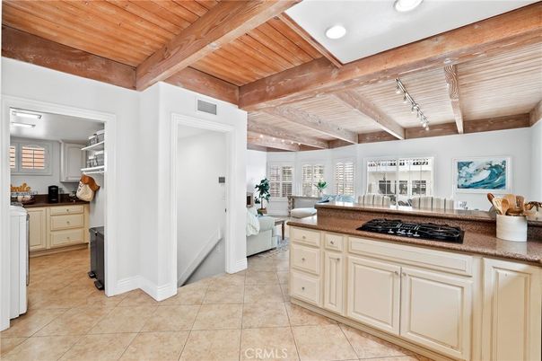 Interior, Kitchen, Recessed Lighting, Washer, Wooden Beams, Wooden Ceilings