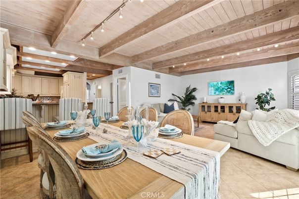 Dining room, Interior, Living room, Recessed Lighting, Wooden Beams, Wooden Ceilings