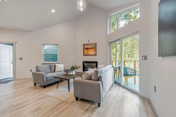 Fireplace, Interior, Living room, Pendant Lights, Recessed Lighting, Wood Texture Flooring