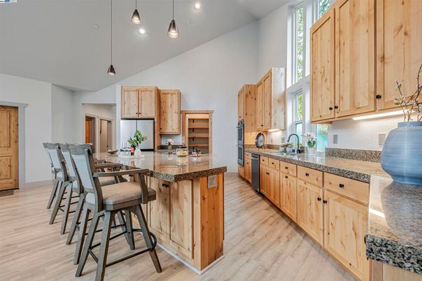 Interior, Kitchen, Pendant Lights, Recessed Lighting, Wood Texture Flooring