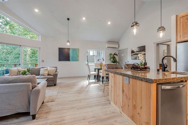 Dining room, Interior, Kitchen, Living room, Pendant Lights, Recessed Lighting, Wood Texture Flooring