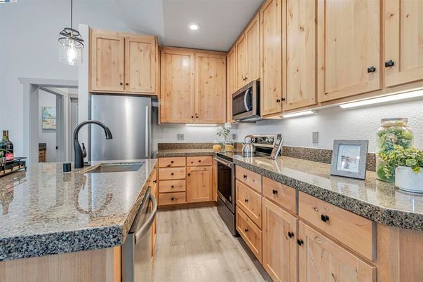 Interior, Kitchen, Pendant Lights, Recessed Lighting, Wood Texture Flooring