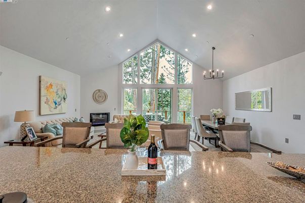 Chandelier, Dining room, Fireplace, Interior, Living room, Recessed Lighting