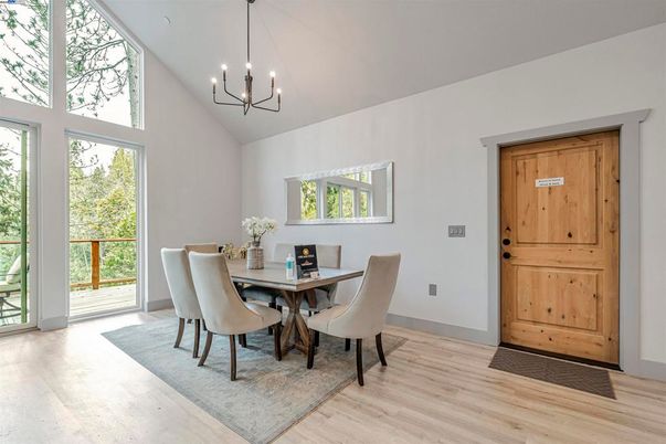 Chandelier, Dining room, Interior, Wood Texture Flooring