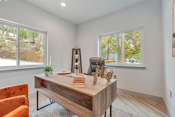 Home Office, Interior, Recessed Lighting, Wood Texture Flooring