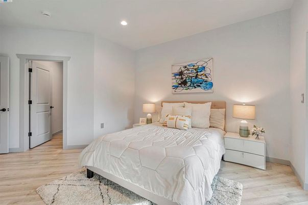 Bedroom, Interior, Recessed Lighting, Wood Texture Flooring