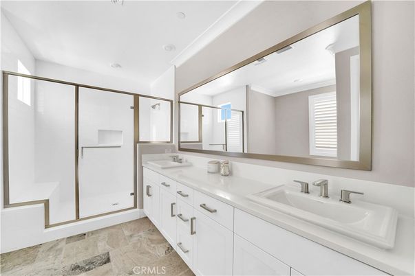 Bathroom, Dual Sink Vanities, Glass Shower, Interior, Recessed Lighting