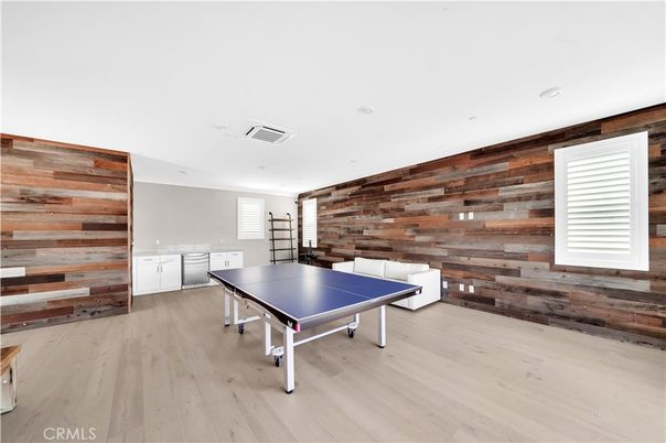 Empty room, Game Room, Interior, Recessed Lighting, Wood Texture Flooring, Wooden Walls
