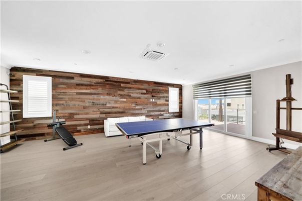 Game Room, Interior, Recessed Lighting, Wood Texture Flooring, Wooden Walls