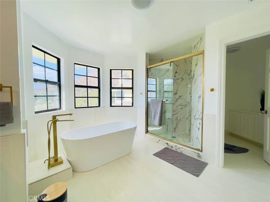 Bathroom, Free Standing Baths, Glass Shower, Interior, Marble, Marble Walls