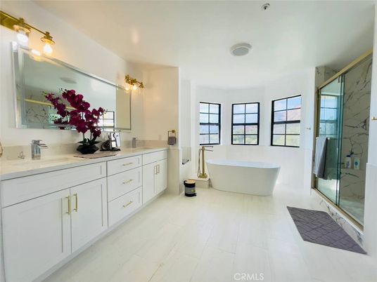 Bathroom, Dual Sink Vanities, Free Standing Baths, Glass Shower, Interior, Marble Walls