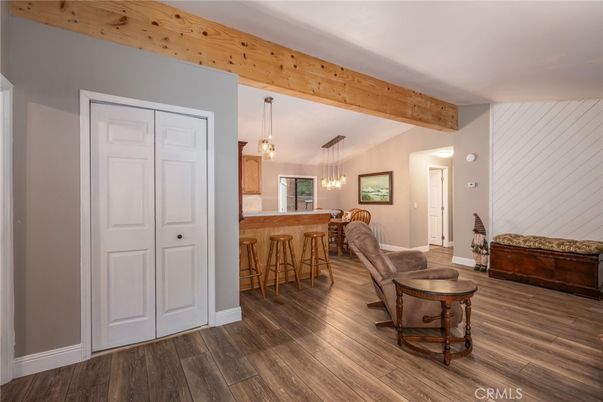 Interior, Kitchen, Pendant Lights, Wooden Beams, Wood Texture Flooring
