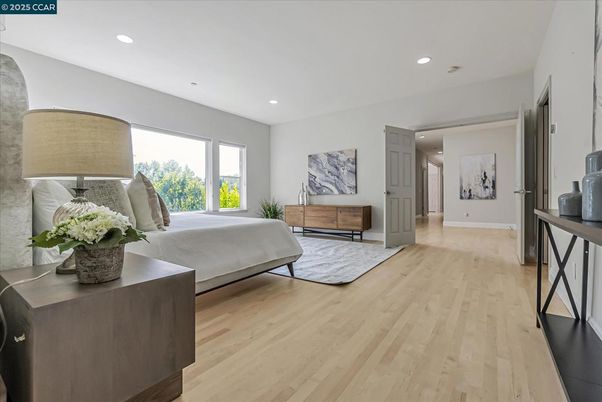 Bedroom, Interior, Recessed Lighting, Wood Texture Flooring