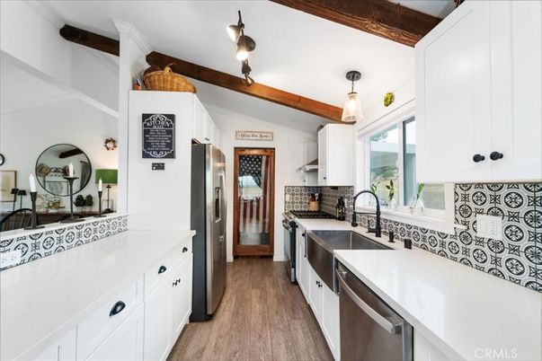 Interior, Kitchen, Pendant Lights, Stainless Steel Appliances, Wood Texture Flooring