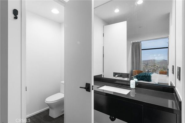 Bathroom, Interior, Recessed Lighting, Wood Texture Flooring