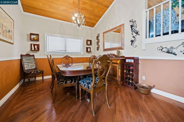 Chandelier, Dining room, Interior, Pendant Lights, Wooden Ceilings, Wood Texture Flooring