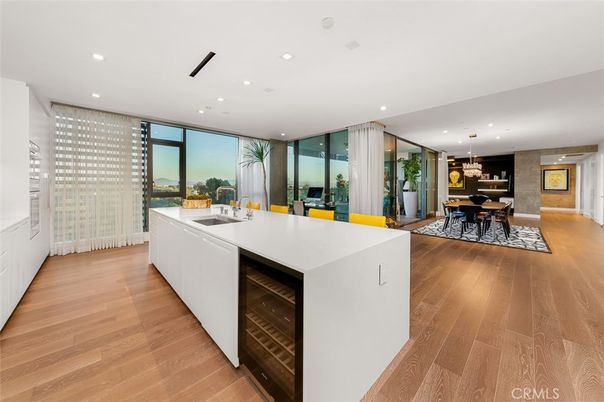 Dining room, Interior, Kitchen, Pendant Lights, Recessed Lighting, Wood Texture Flooring