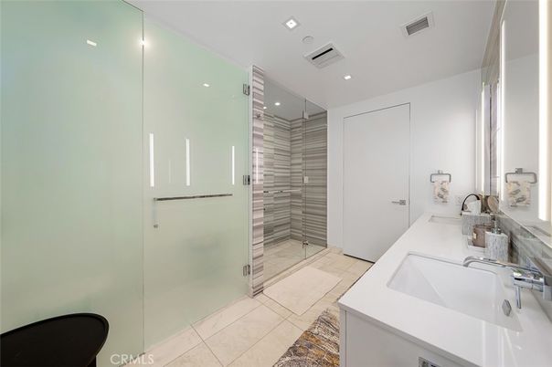 Bathroom, Dual Sink Vanities, Glass Shower, Interior, Recessed Lighting