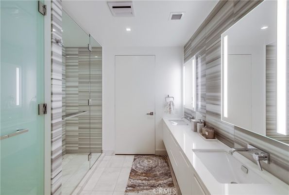 Bathroom, Dual Sink Vanities, Glass Shower, Interior, Recessed Lighting