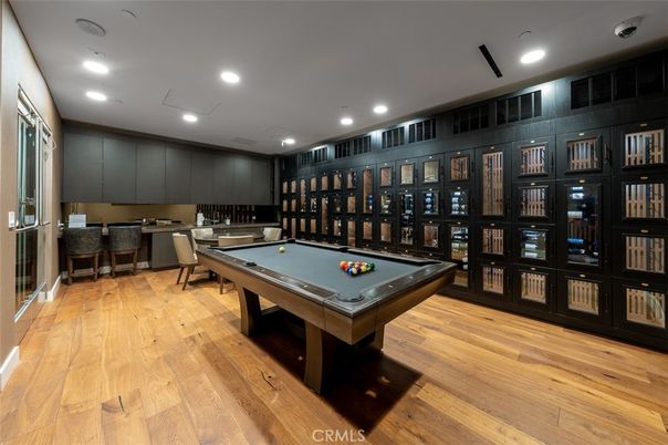 Billiard Table, Game Room, Interior, Recessed Lighting, Wood Texture Flooring