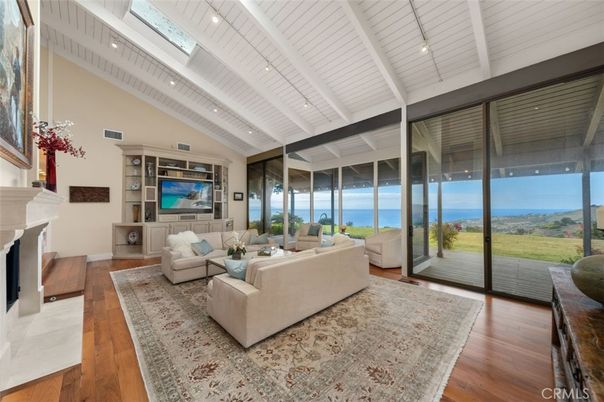 Fireplace, Interior, Living room, Recessed Lighting, Water, Wood Texture Flooring
