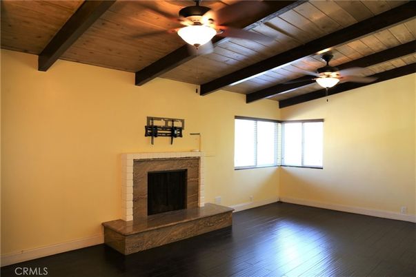 Empty room, Fireplace, Interior, Wooden Beams, Wooden Ceilings, Wood Texture Flooring