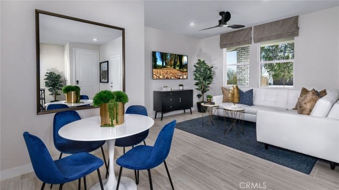 Dining room, Interior, Living room, Recessed Lighting, Wood Texture Flooring